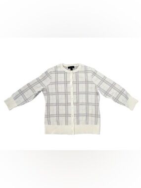 Women’s Plaid Cropped Cardigan Sweater Cream/Pink Multi Size S